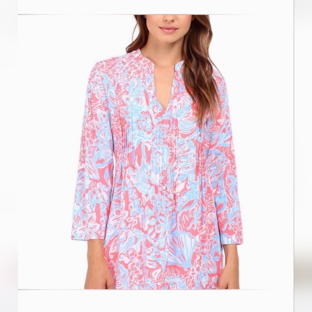 Lilly Pulitzer Sarasota Pintuck Tunic in Pink Sun Ray Summer Siren Size XS